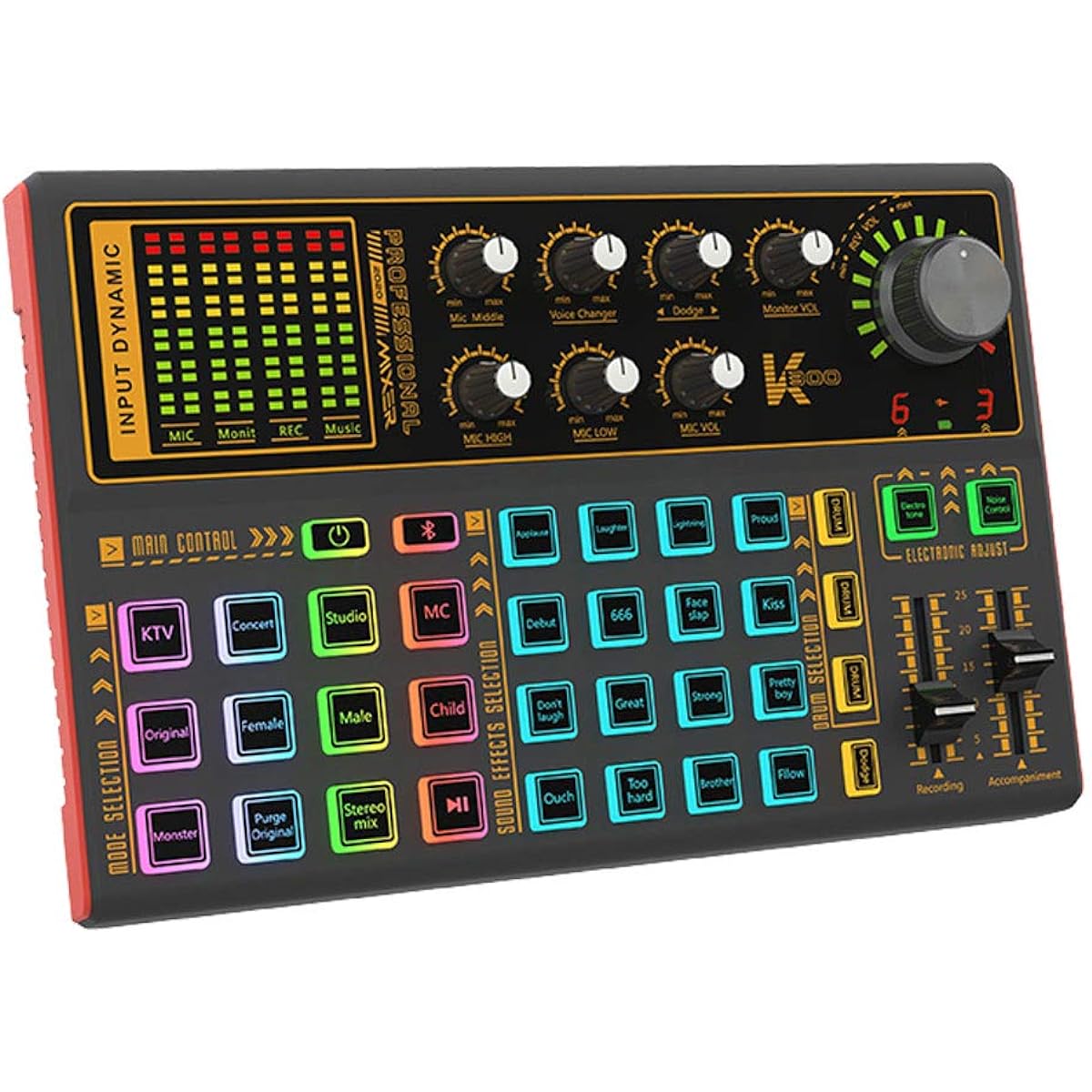 SK300 Live Sound Card External Voice Changer Audio Mixer Built-in Rechargeable Battery Multiple Sound Effects for Live Streaming Music Recording Smartphone Computer Game
