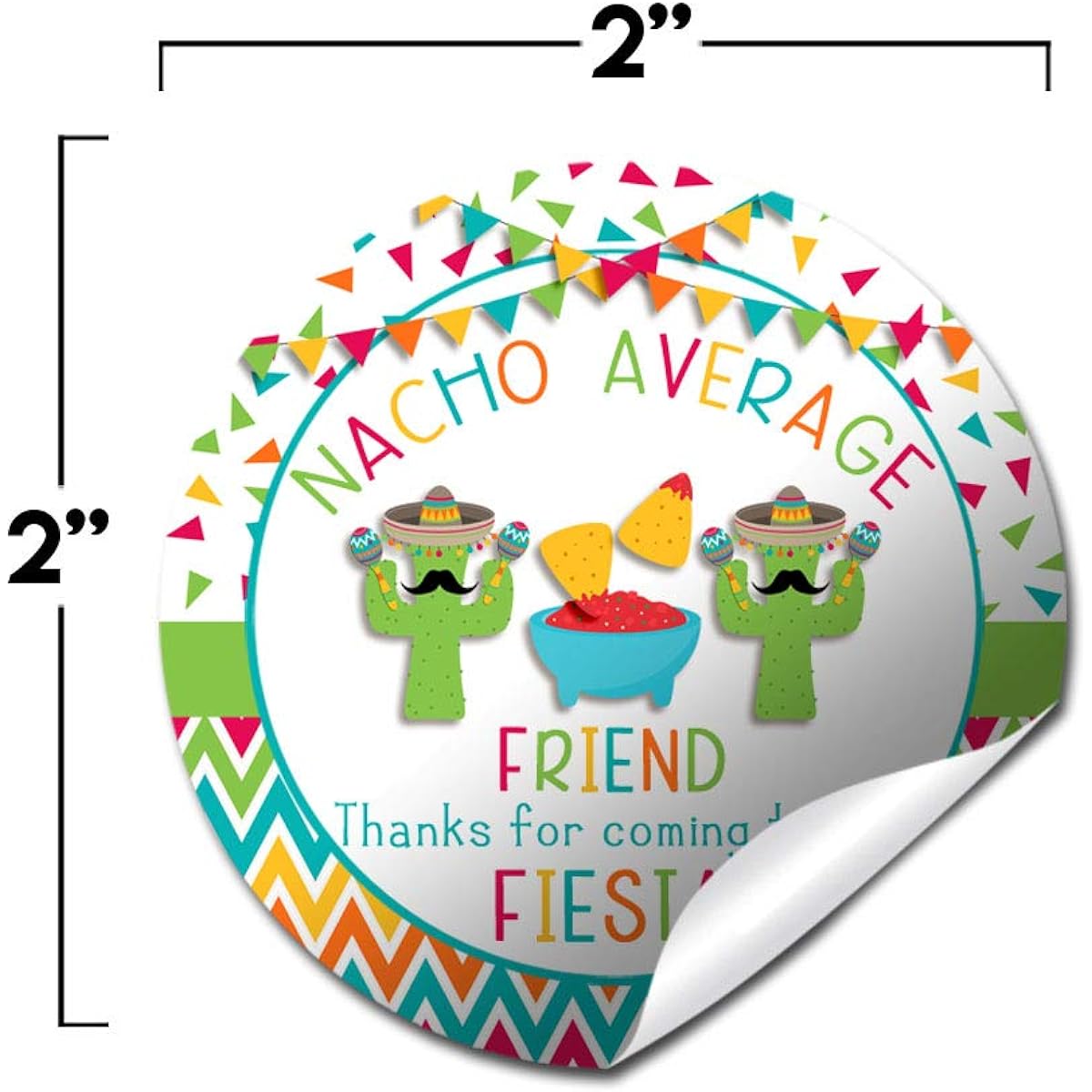 AmandaCreation Nacho Mean Party Chips Dip & Taco Fiesta Birthday Thank You Car Stickers for Kids - 40 Pieces 2" Party Circle Stickers - Perfect for Party Favors, Envelope Seals & Bags