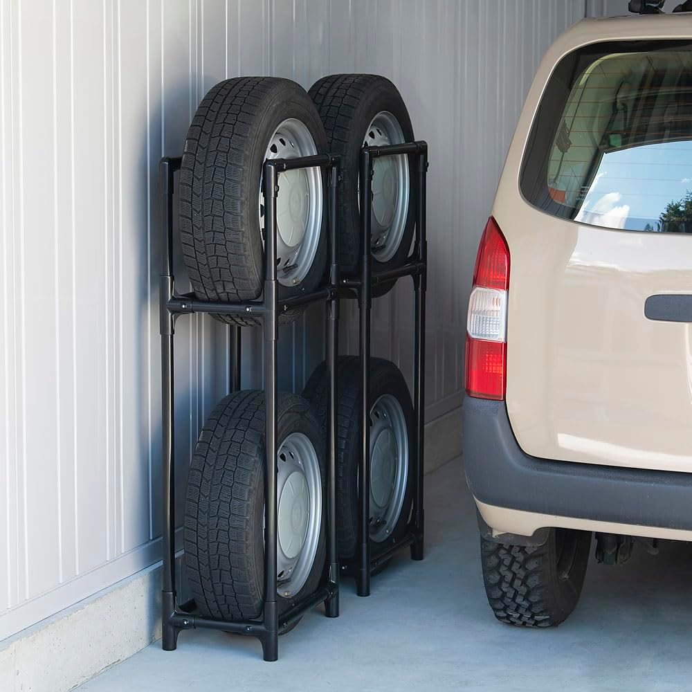 Iris Ohyama Space Saving Tire Rack for Light Vehicles Gap Storage STK-377 Black