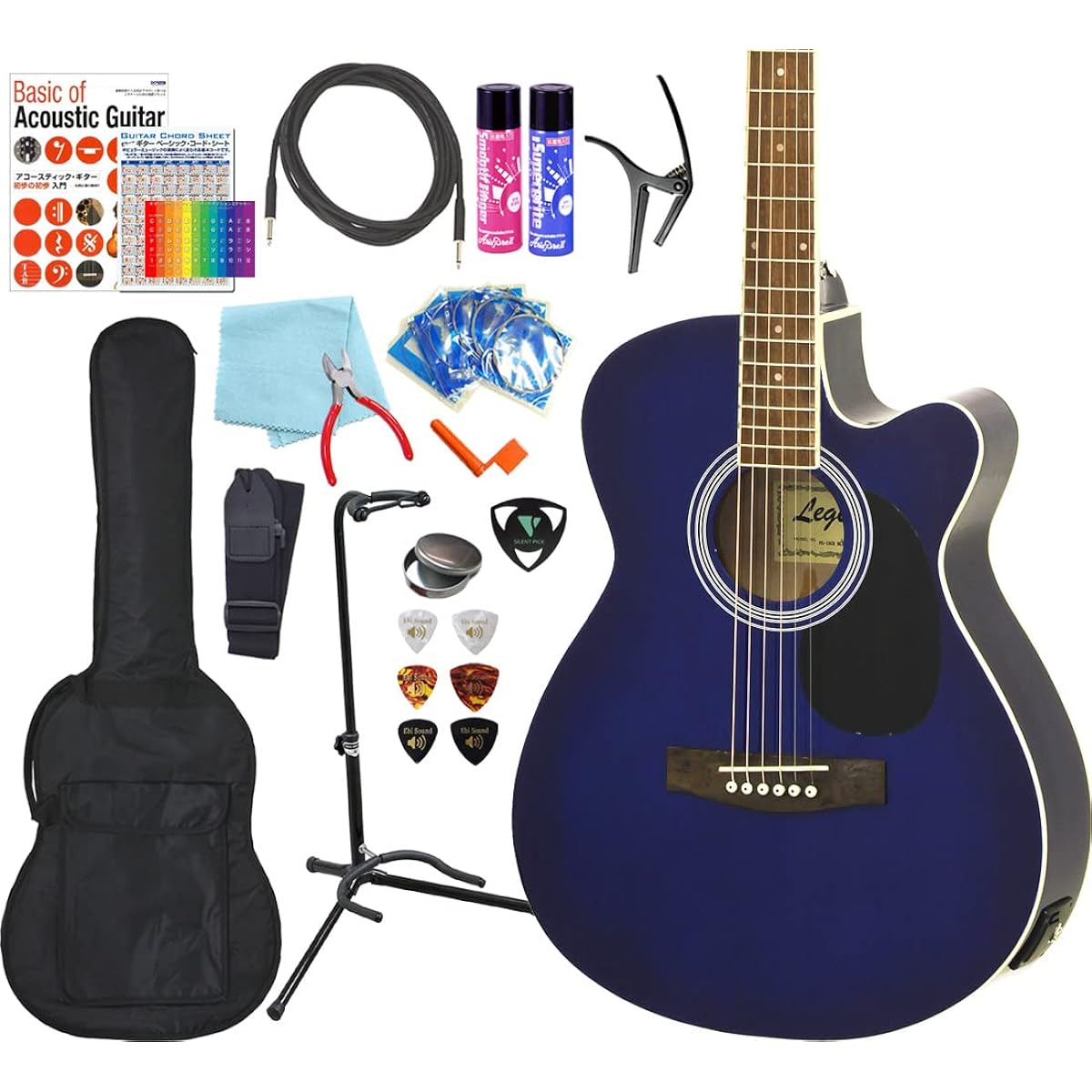 Electric acoustic guitar Legend FG-15CE Beginner's 18-piece set BLS [98765]