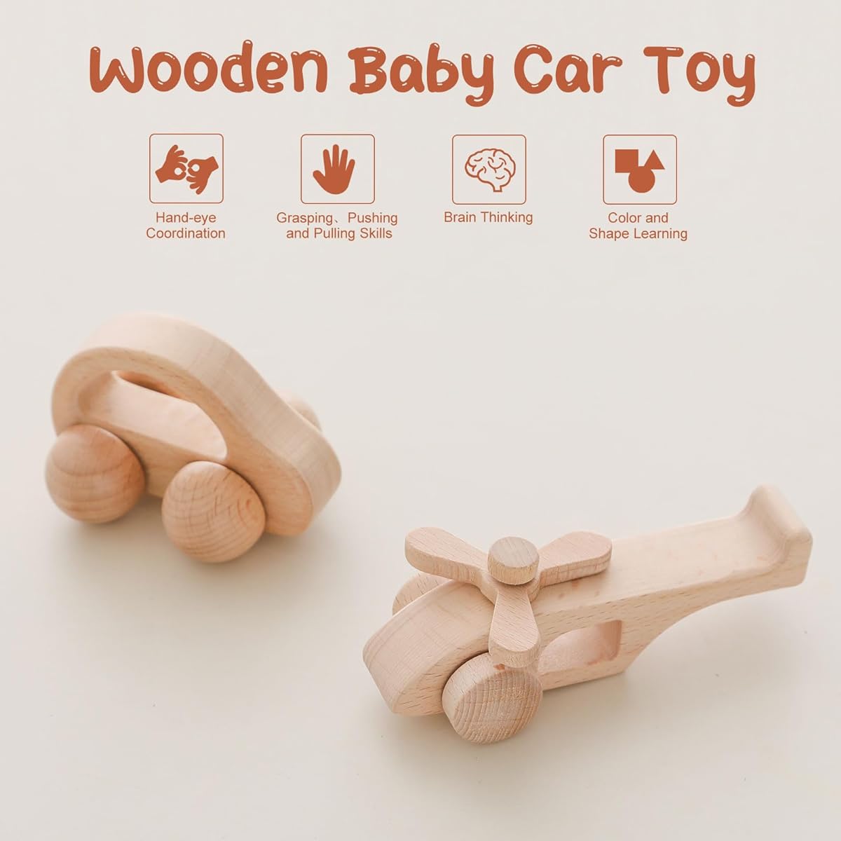 Wooden Stroller and Plane Toy, Wooden Push Car for Toddlers, Montessori Baby Grip Toy Car, Gift for Boys and Girls, Push & Pull Toy Car, 2 Pieces