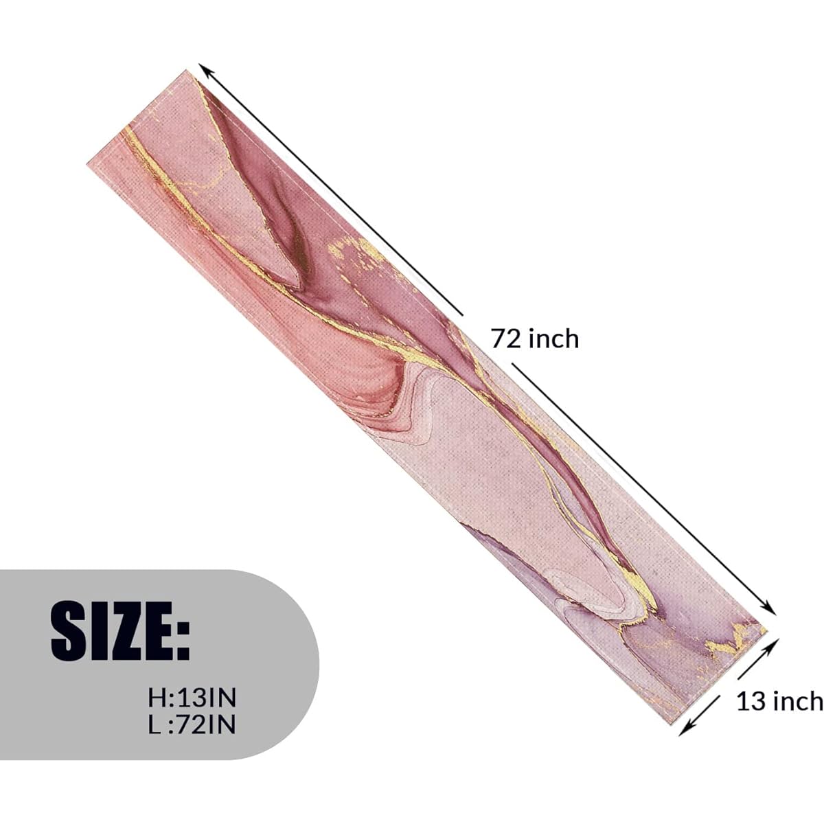 Decorative Table Runner 13 x 72 Inch Elegant Cotton Linen Table Runner for Kitchen, Dining Room, Coffee Table, Pink Gold Marble Texture