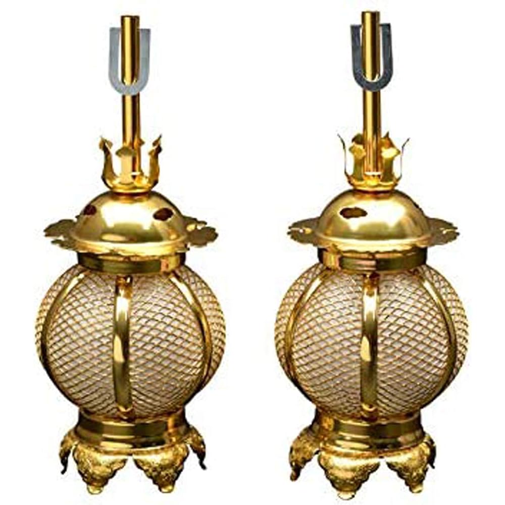 [Hiruta Buddhist Fittings Store] [Includes LED wiring set] Hanging lantern, round shape, light alloy, electrical equipment, 1 pair, small size