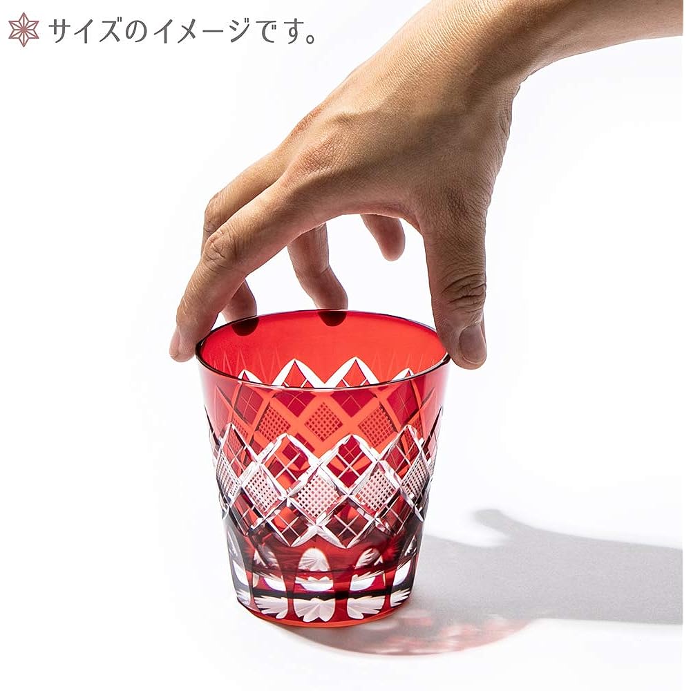 [Taimuro Kobo Official] Edo Kiriko Yarai Uoko Crest Tenkai Old Glass (Red) TB90425R Wooden Box Made in Japan