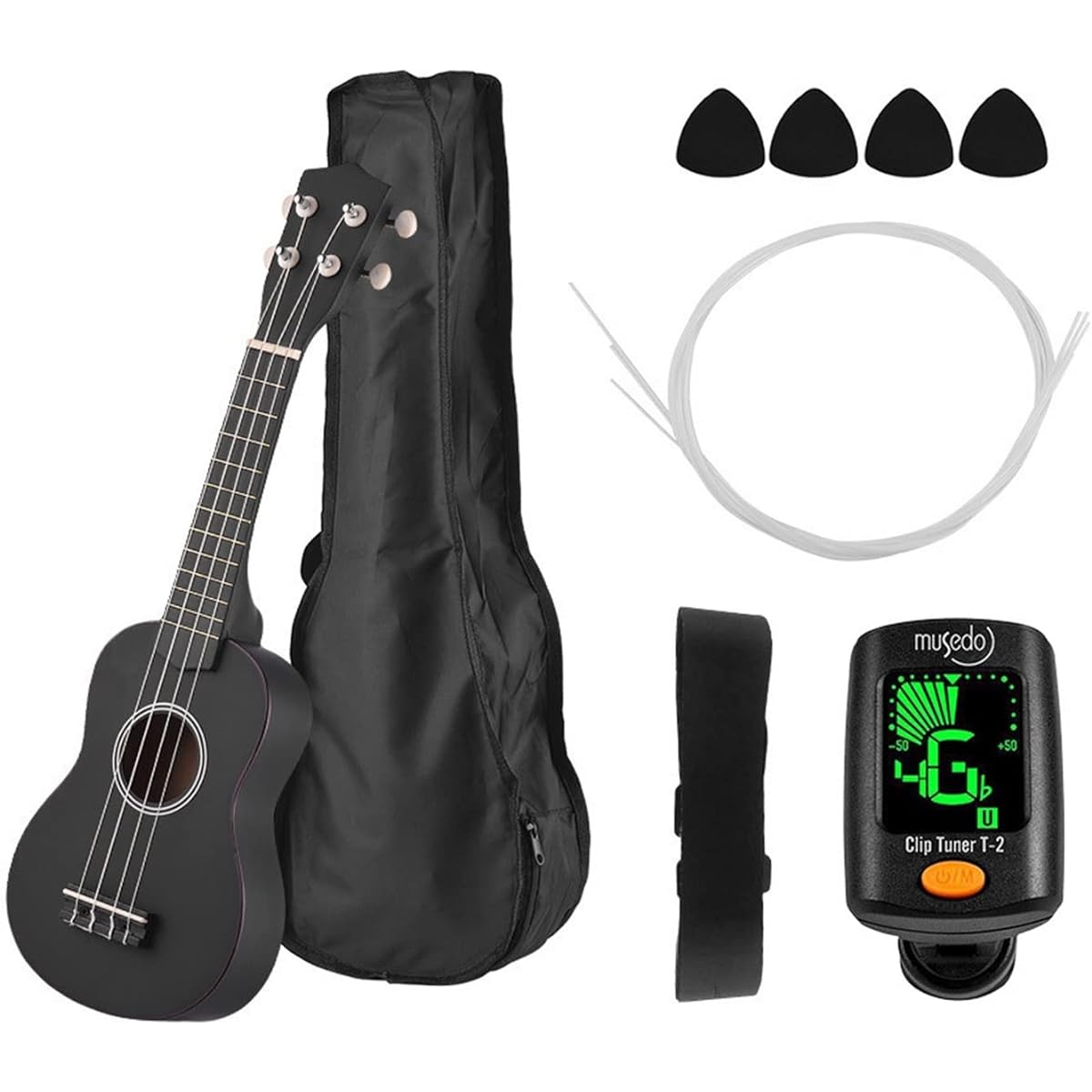 Ukulele 21 inches Ukulele Set Basswood Acoustic Soprano Ukulele Guitar 4-String Guitar with Pick Tuner String Strap Bag Guitar (Color : 2)