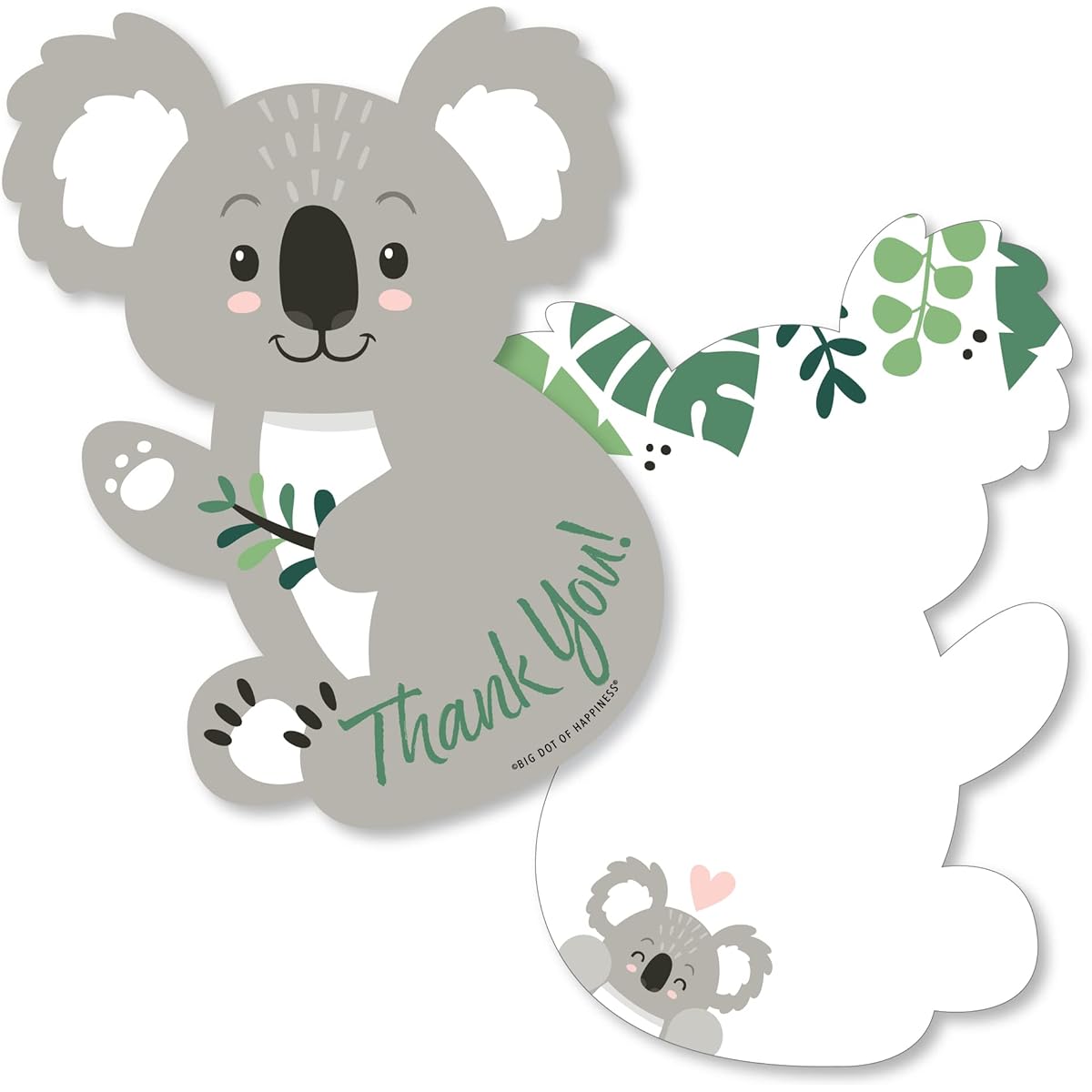 Big Dot of Happiness Koala Cutie - Shaped Thank You Cards - Bear Birthday Party Baby Shower Thank You Cards with Envelopes - Set of 12