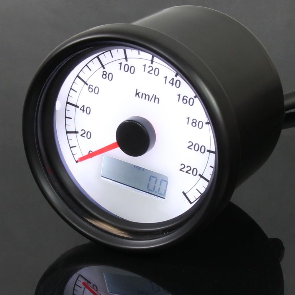 Rise Corporation LED Speedometer Black Body/White Panel Electric 240km/h 60mm Bike Motorcycle