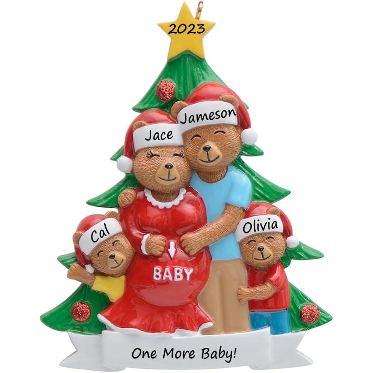 MAXORA Pregnant Bear Family of 4 Christmas Tree Ornament - Personalized We Expecting Christmas 2023 - We Expecting Bear Family Ornament - Unique Keepsake Gift for Parents