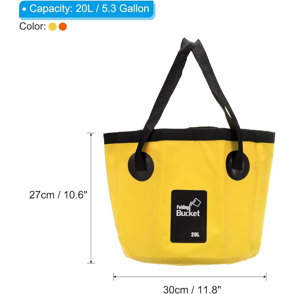 PATIKIL 5.3 Gallon 20L Collapsible Bucket 2 Pieces Travel Portable Water Storage Container Foldable Foot Washer for Travel Camping Fishing Orange Yellow