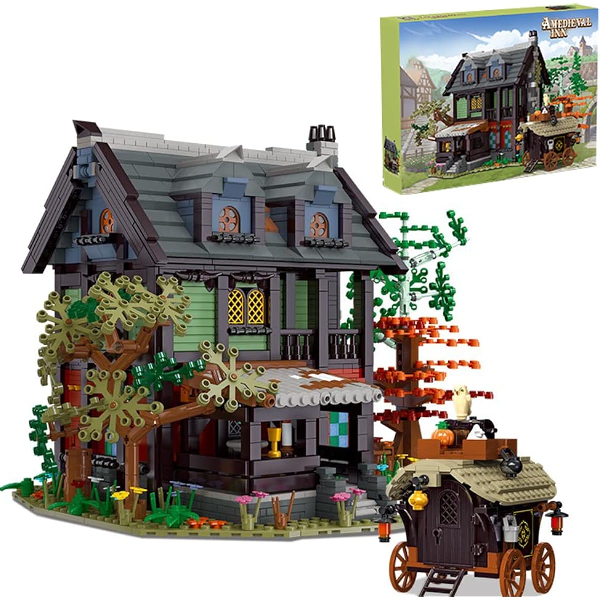 LOVEBRICK 2710pcs Frame Cabin Medieval Inn Architecture Castle Building Blocks Set Model Kit Toy MOC DIY Creative Kids Adults Collection Toys