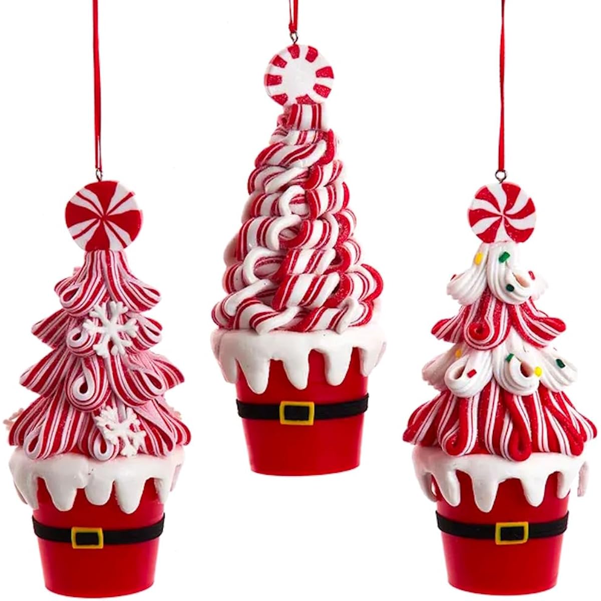 The Bridge Collection 6.25" Peppermint Candy Tree Ornaments - Set of 3 - Home for the Holidays - Christmas Tree Ornaments - Peppermint Ornaments - Santa Ornaments - Candy Ornaments