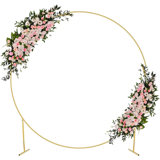 7.3ft Round Backdrop Stand Metal Circle Wedding Balloon Arch Frame Flower Ring Arch for Wedding Birthday Christmas Garden Decoration (Gold)