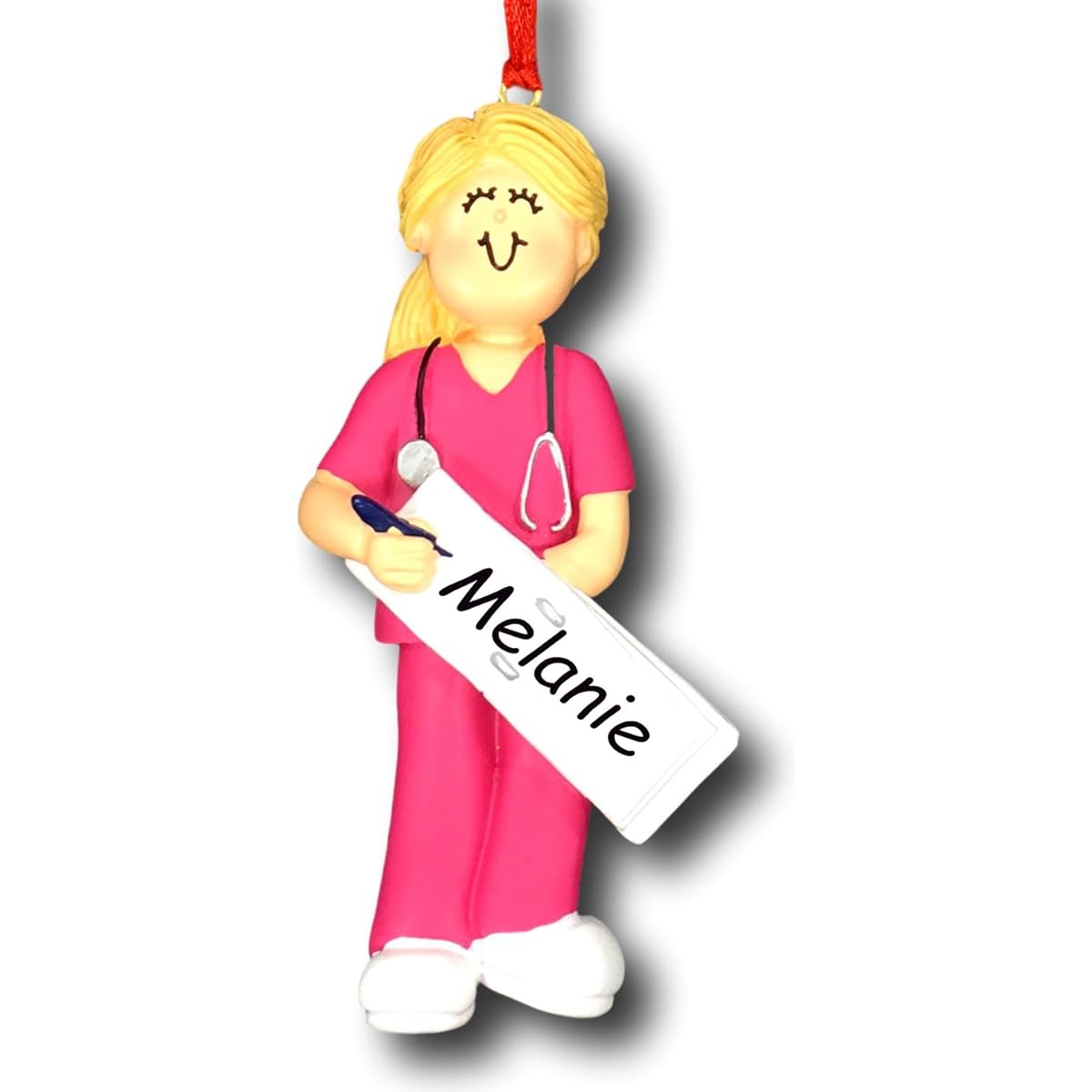 Personalized Female Scrubs Nurse Christmas Tree Ornament with Name - Blonde
