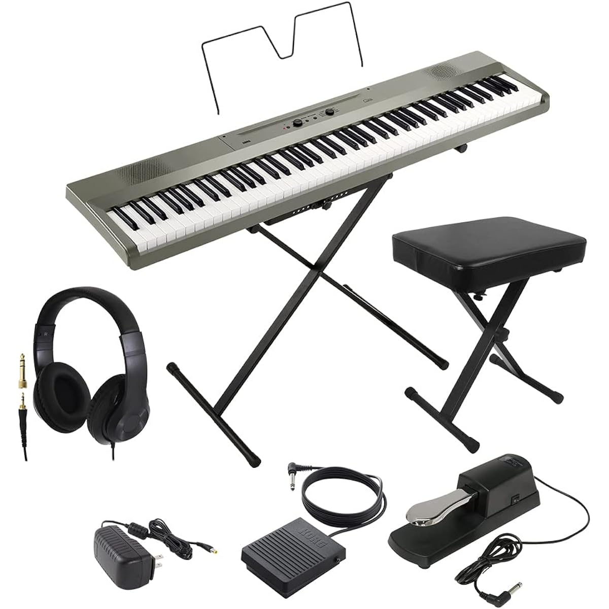 KORG L1SP MS Metallic Silver Keyboard Electronic Piano 88 Keys L1SP Headphones, X-stool and Damper Pedal Set KORG
