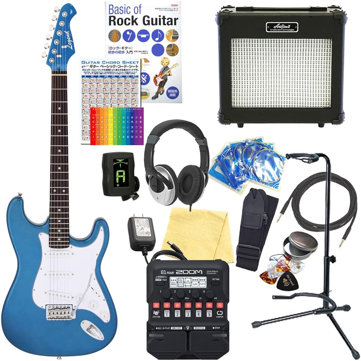 Electric Guitar Beginner Set Stratocaster Type 18-piece Set Legend LST-Z MBMB [ZOOM G1Four Multi-Effector Included]