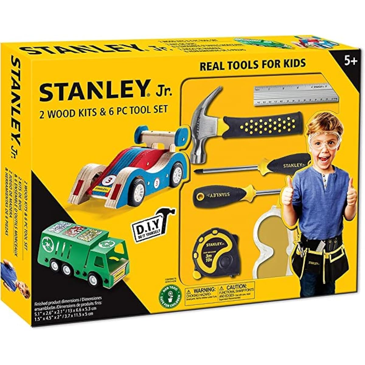 Red Toolbox Stanley Jr - 6 Piece Tool Set with Recycled Truck and Pullback Sports Car Kit
