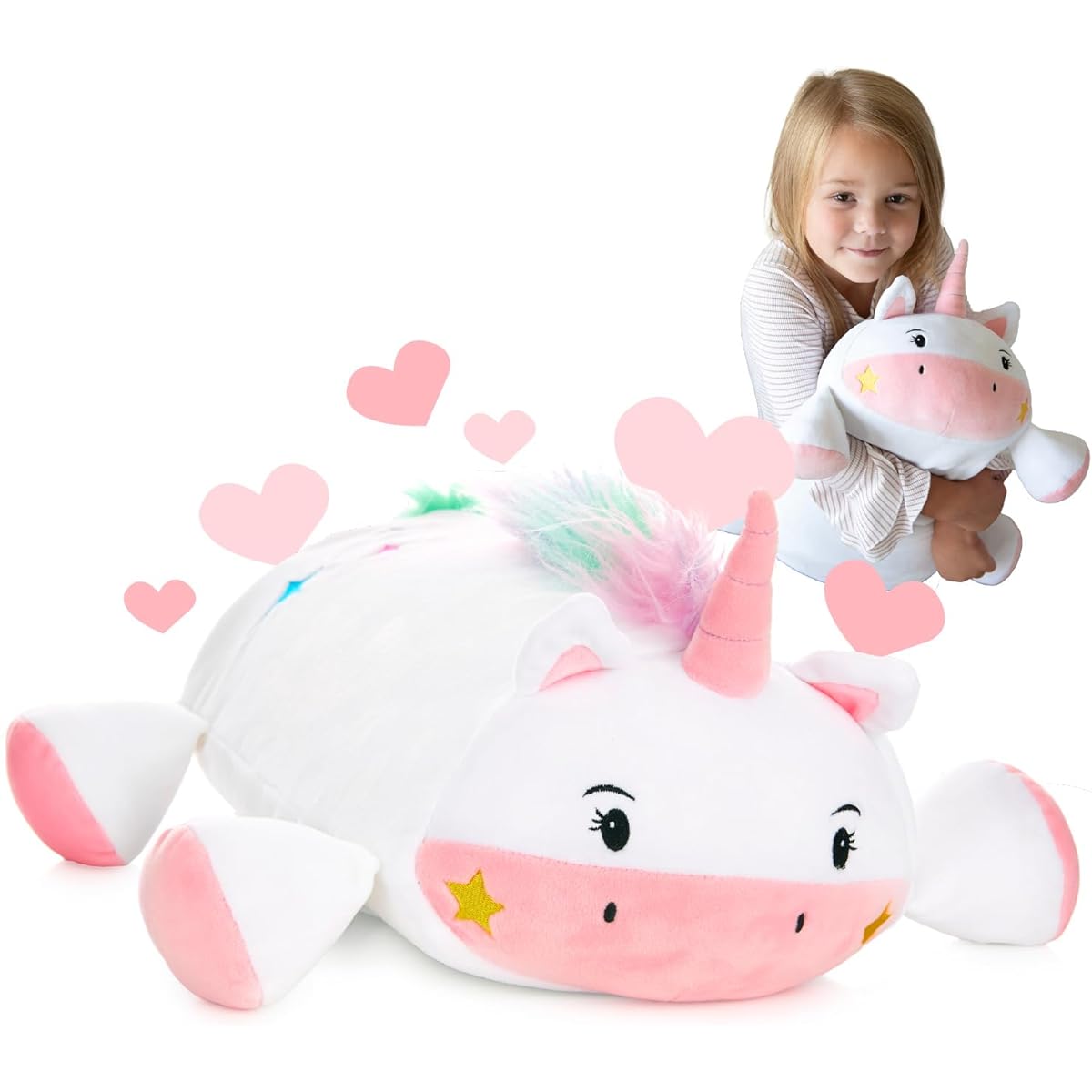 MEMORY MATES Joshi Unicorn Memory Foam Plush Pillow with Kids Diary, Belly Pocket Storage, 15" Stuffed Animal Plush, 6" Journal