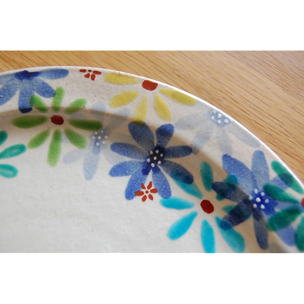 Kutani ware Kokuzo kiln 24cm plate Flower Banquet-utage-Blue