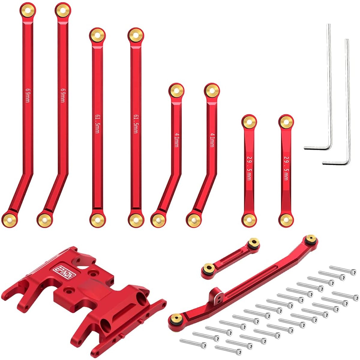 EPINON High Clearance Chassis Link Steering Link Suspension Link & Skid Plate Set 1/24 Axial SCX24 Deadbolt AXI90081 Upgrade Parts (Red)