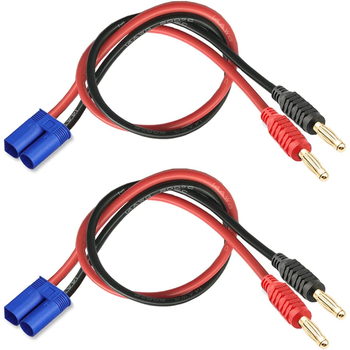 WOODGUILIN EC5 Connector Plug EC5 Connector Male to 4mm Banana Plug Battery Charging Lead Adapter with 12AWG 30cm Cable Wire for RC Helicopter Vehicle Toy Quadcopter Vehicle (2 Pack EC5)