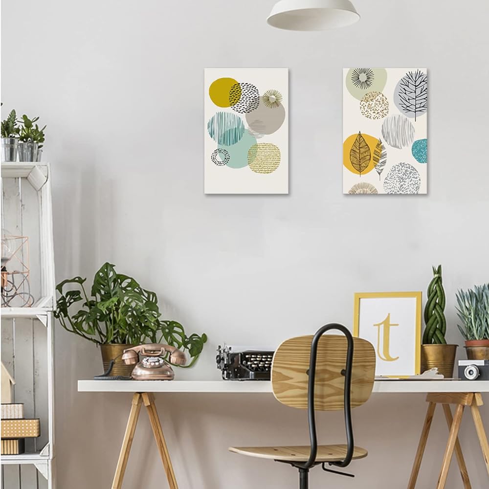 Nordic Painting Geometric Line Abstract 2 Pieces Art Panel Entrance Poster Decorative Painting Wall Hanging Wall Decoration Finished Product with Wooden Frame (40x60cm x2)