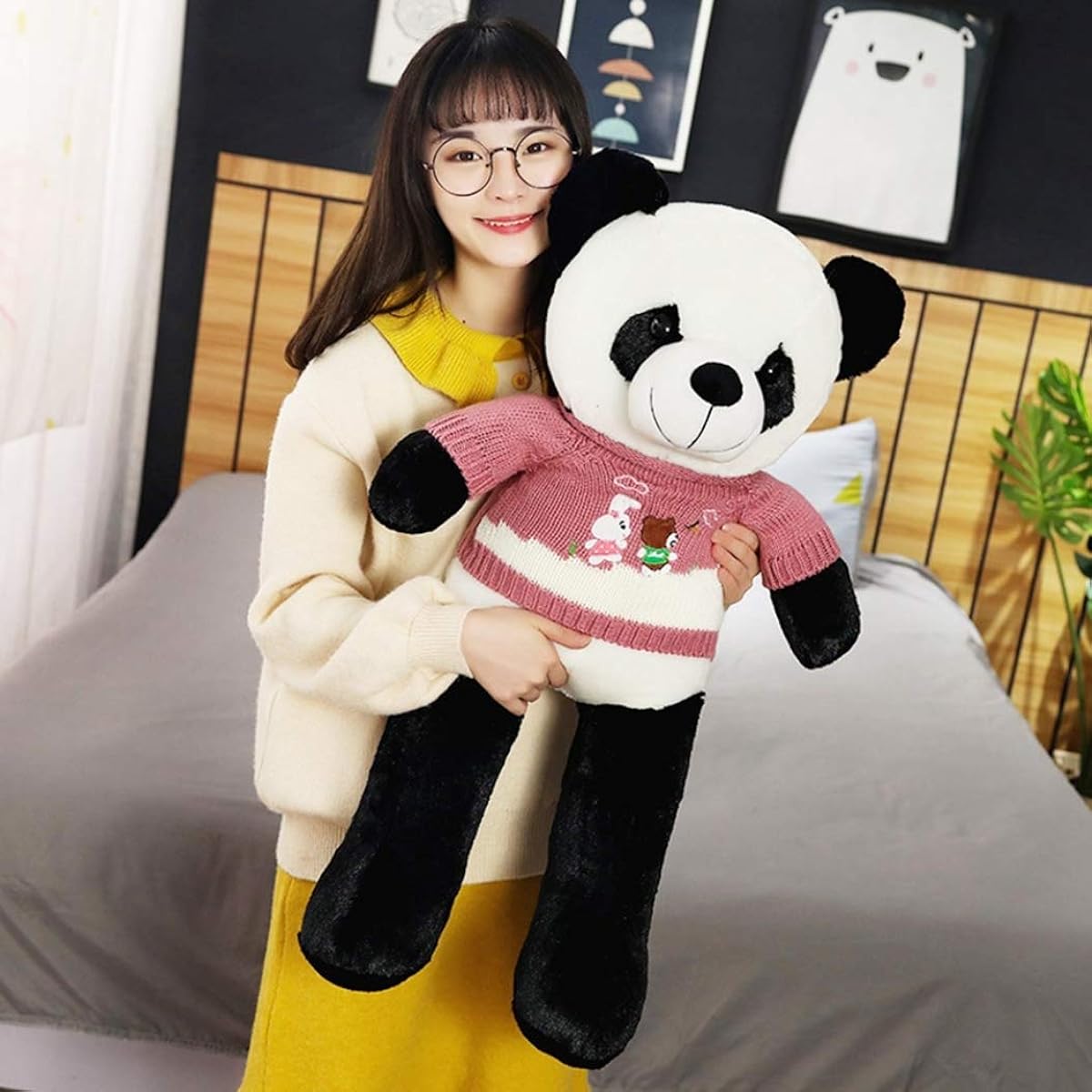 l, cute panda, animal, large, gigantic, 120cm, panda stuffed animal, panda hug pillow, celebration, fluffy stuffed animal, sleeping together, toy, healing, cushion, soft, purple, hug cushion, birthday present, Children's Day, decoration, photography prop
