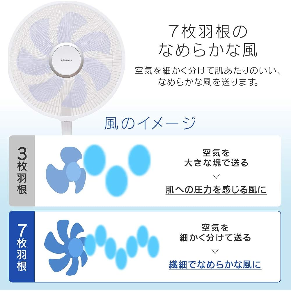 [Power Saving Measures] Iris Ohyama Electric Fan, 7 Blades, Soft Airflow, Oscillating, 4 Levels of Air Volume, Quiet DC Motor, Timer Included, Remote Control, Ventilation, Living Room Fan, White LFD-306L