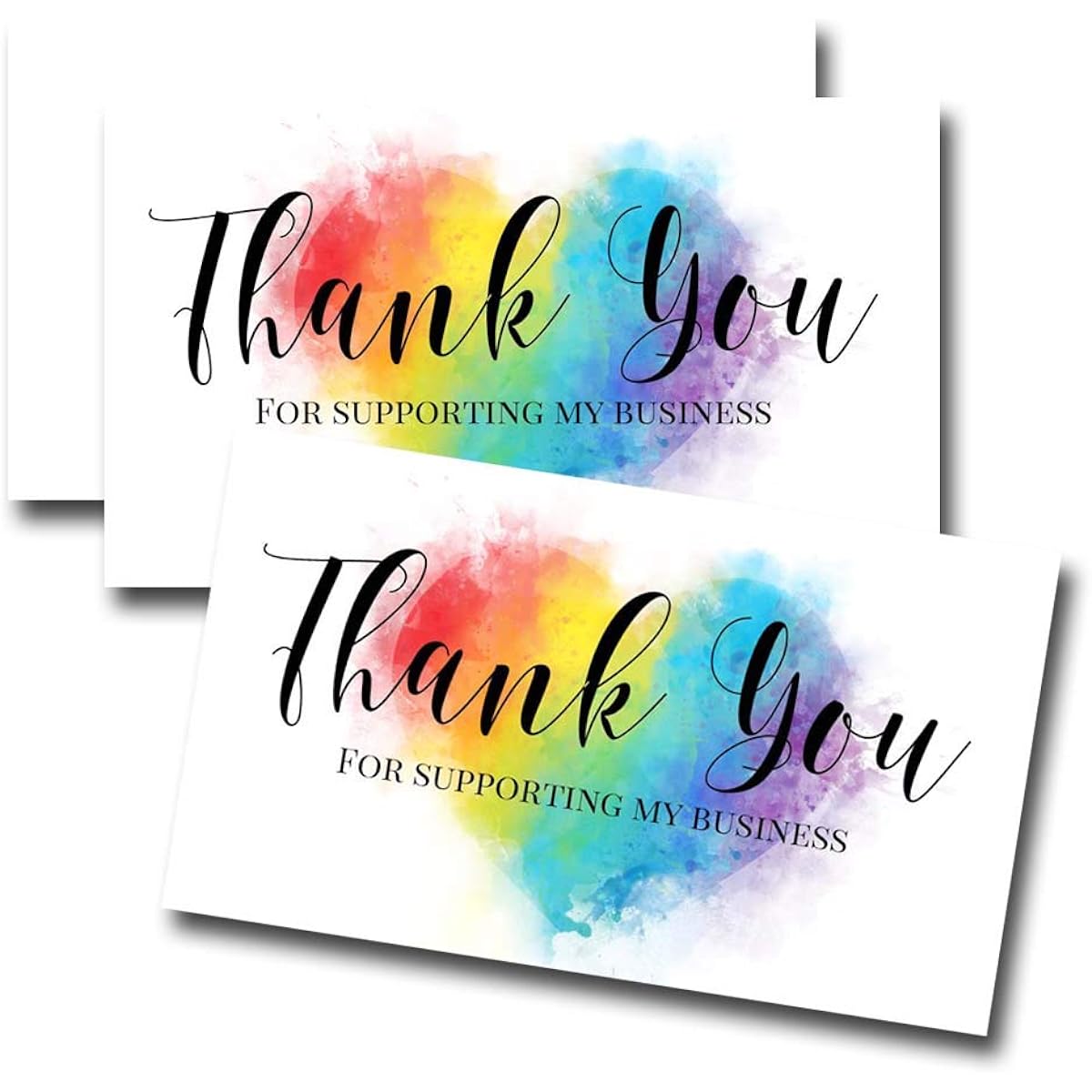 AmandaCreation Watercolor Rainbow Heart Thank You Customer Appreciation Packaging Inserts for Small Business 2" X 3.5" 100 Single Sided Insert Cards