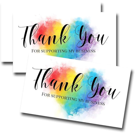 AmandaCreation Watercolor Rainbow Heart Thank You Customer Appreciation Packaging Inserts for Small Business 2" X 3.5" 100 Single Sided Insert Cards