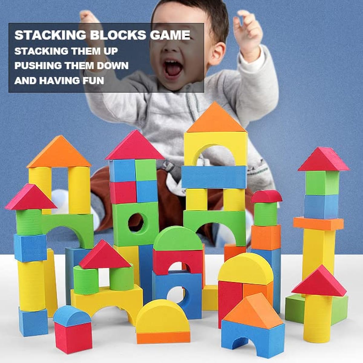 Foam Building Blocks for Toddlers 2-4 81 Pieces EVA Soft Stacking Blocks Toy Set Early Learning Construction Toys Gifts for Kids/Boys/Girls 18 Months and Up