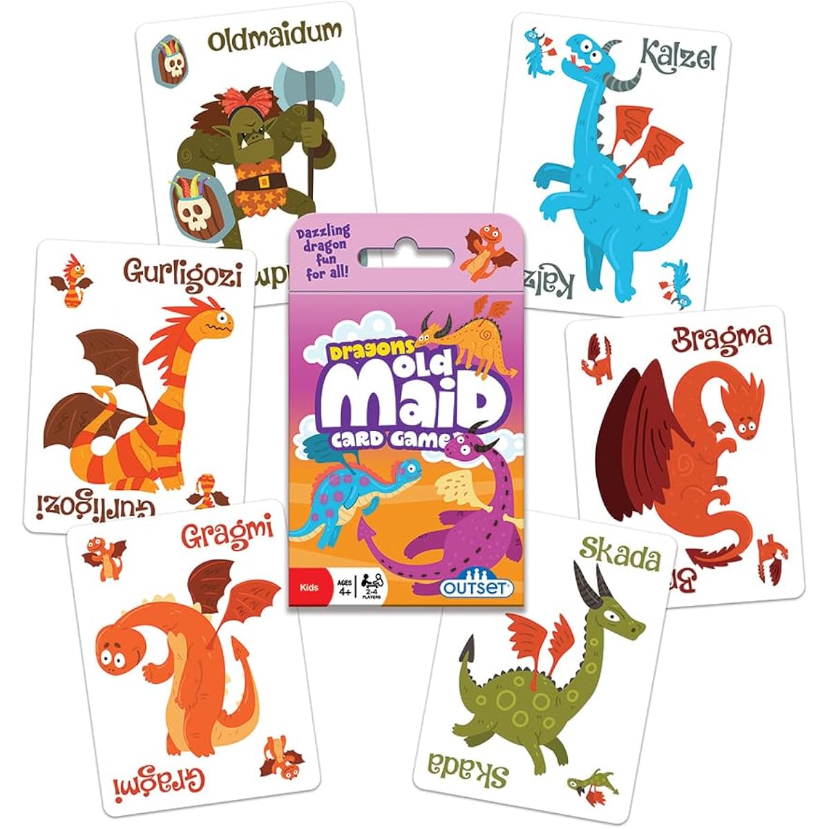 Outset Media Dragons Old Maid Card Game - Classic Game of Dragons and Old Maids, 37 Oversized Cards, 2-4 Players, Ages 4+