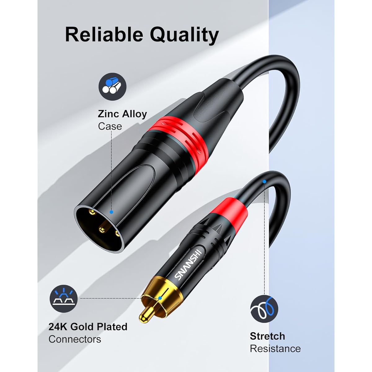 SNANSHI RCA to XLR Cable 6.6ft Heavy Duty Dual XLR Male to Dual RCA Male Cable XLR to RCA Stereo Audio Cable Gold Plated Plug Double Shield for Amplifier Mixer Microphone