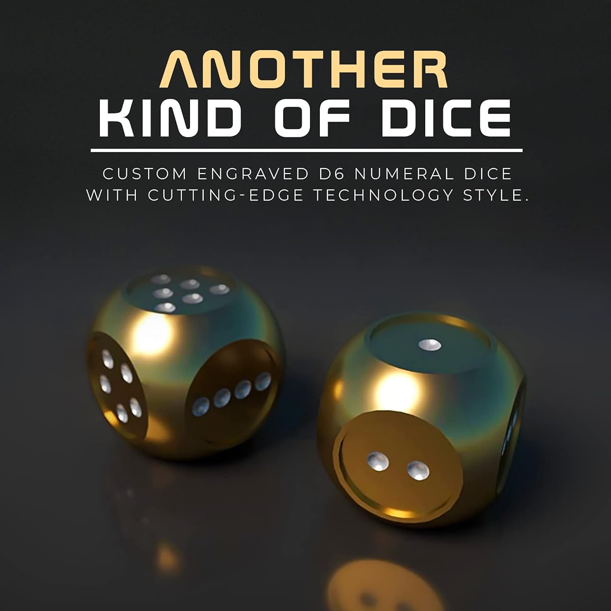 AKO Dice DICE II - Brass - Custom Metal Dice Version 2 16mm D6 Game Dice Extra Rounded Corners Roll Better.
