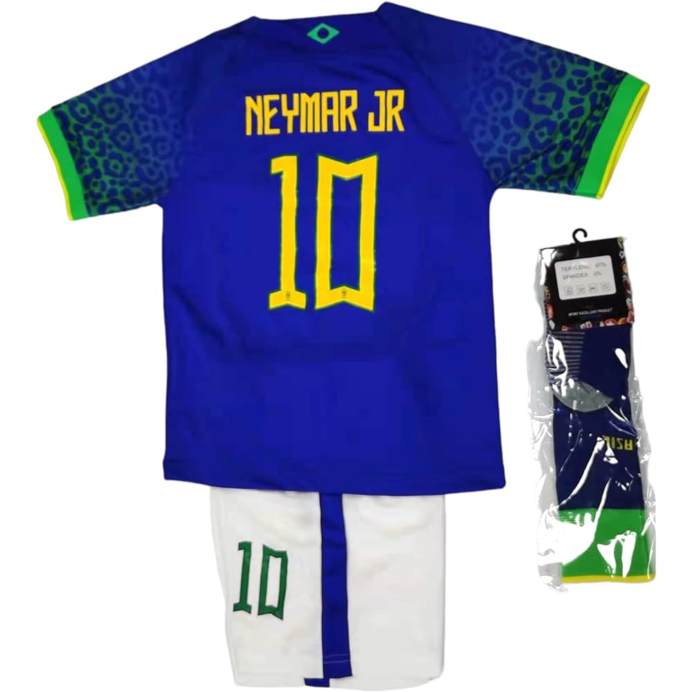 Neymar Soccer Uniform Brazil National Team Home Top and Bottom Set Uniform Number 10 Replica Soccer Uniform for Children Junior GV Original Set Product