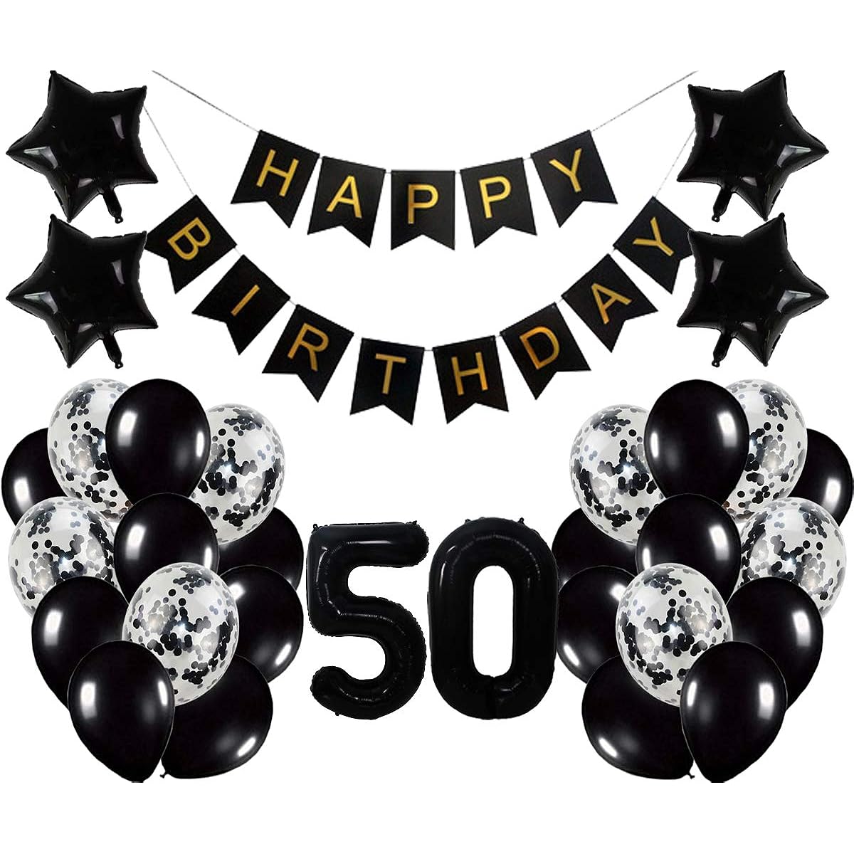 50th Birthday Party Decorations Kit, Happy Birthday Banner, Number 50 Birthday Balloons, Birthday Party Supplies, 50th Black Birthday Party Pack