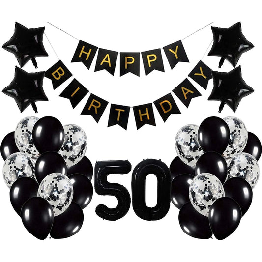 50th Birthday Party Decorations Kit, Happy Birthday Banner, Number 50 Birthday Balloons, Birthday Party Supplies, 50th Black Birthday Party Pack
