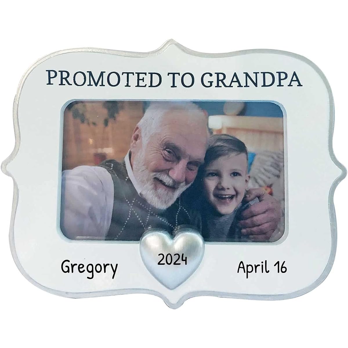 Personalized Grandpa Promoted Picture Frame Christmas Tree Ornament 2021 - Grandpa's Grandbaby Generic Photo Display Heart Grandfather Newborn Boy Girl Milestone Memory - Free Customization