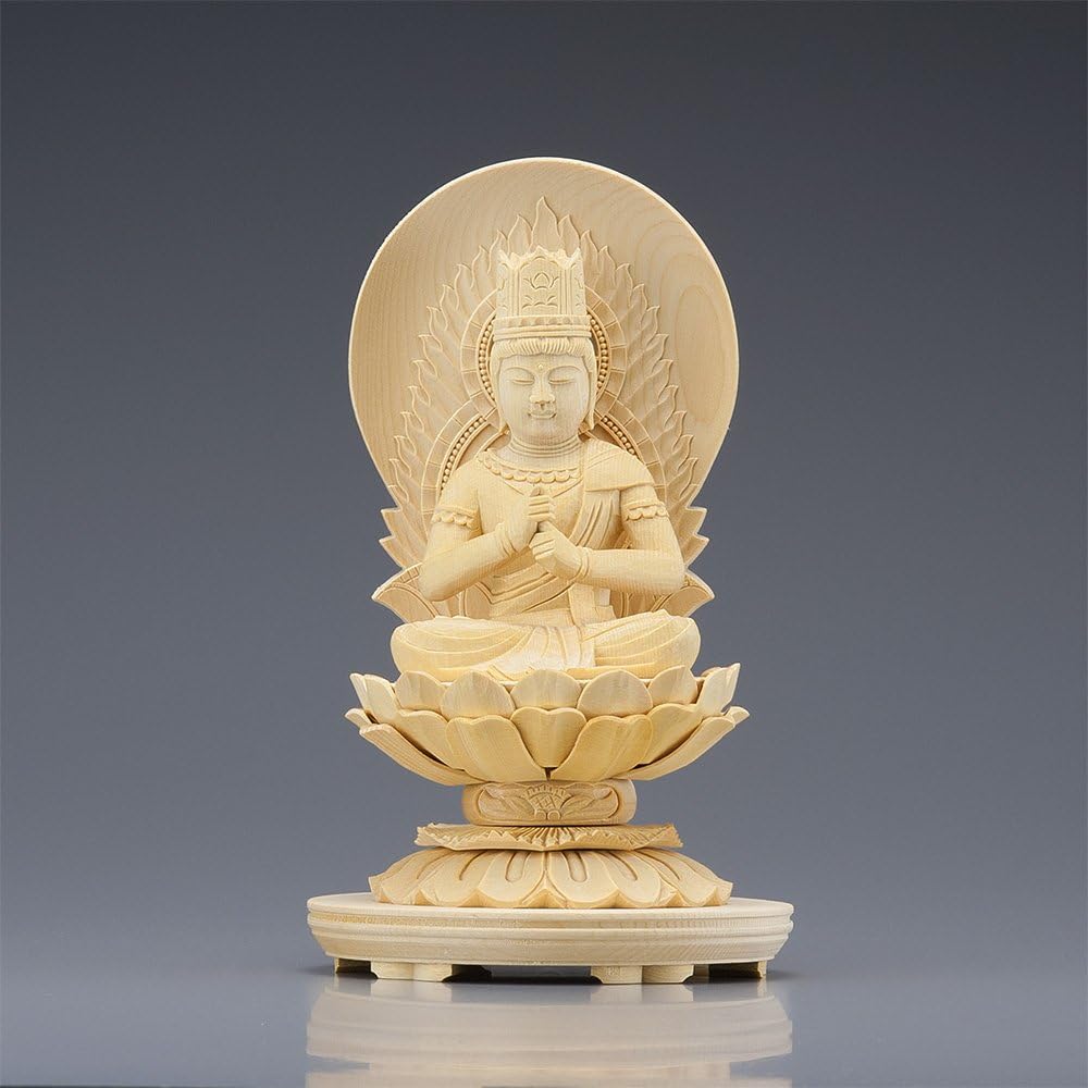 Buddhist altar shop Takita Shoten Buddhist statue Supervised by the great Buddhist master "Hokarikodo" Dainichi Nyorai (Shingon sect) White wooden 2.5 inch round pedestal (height 19.8cm x width 12cm) Principal Buddha statue for Buddhist altar, wood carvi