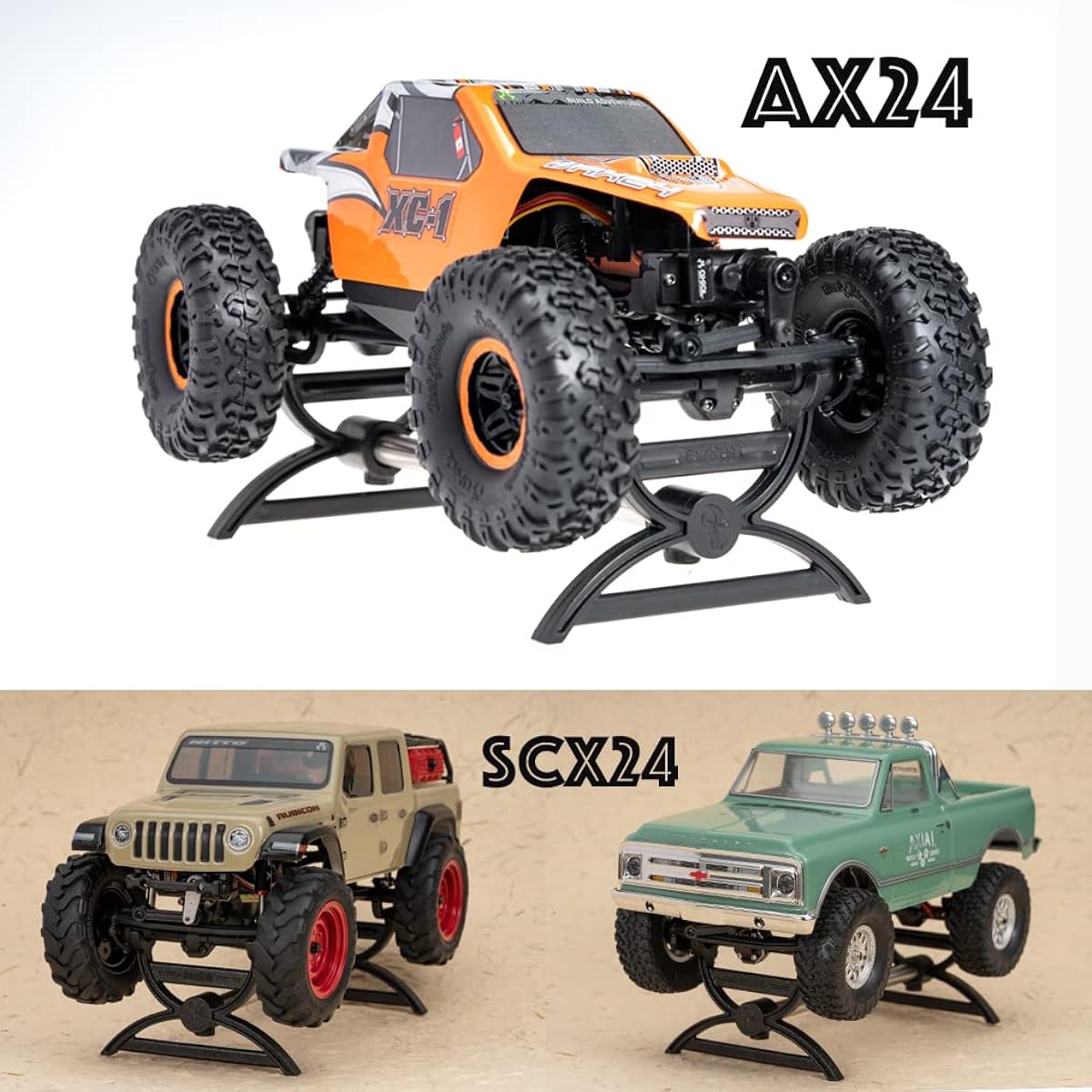 RampCrab RC Car Stand AX24 Fcx24 Crawler Upgrade Parts 3Pcs 1/24 RC Car Display Stand FCX24 SCX24 C10 Deadbolt JLU B-17 Gladiator Upgrade Accessories SCX24 Front Axle & Rear Axle Stand