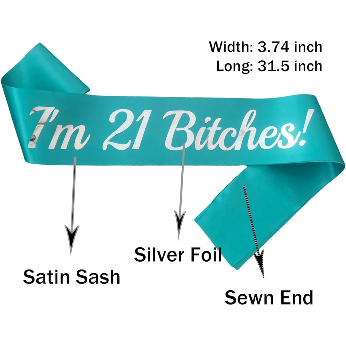 LXYXUUN 21st Birthday Sash Teal Blue Silver Foil Birthday Sash for Women 21st Funny Birthday Party Decorations, I'm 21 Bitches!Bday Sash Gift Idea