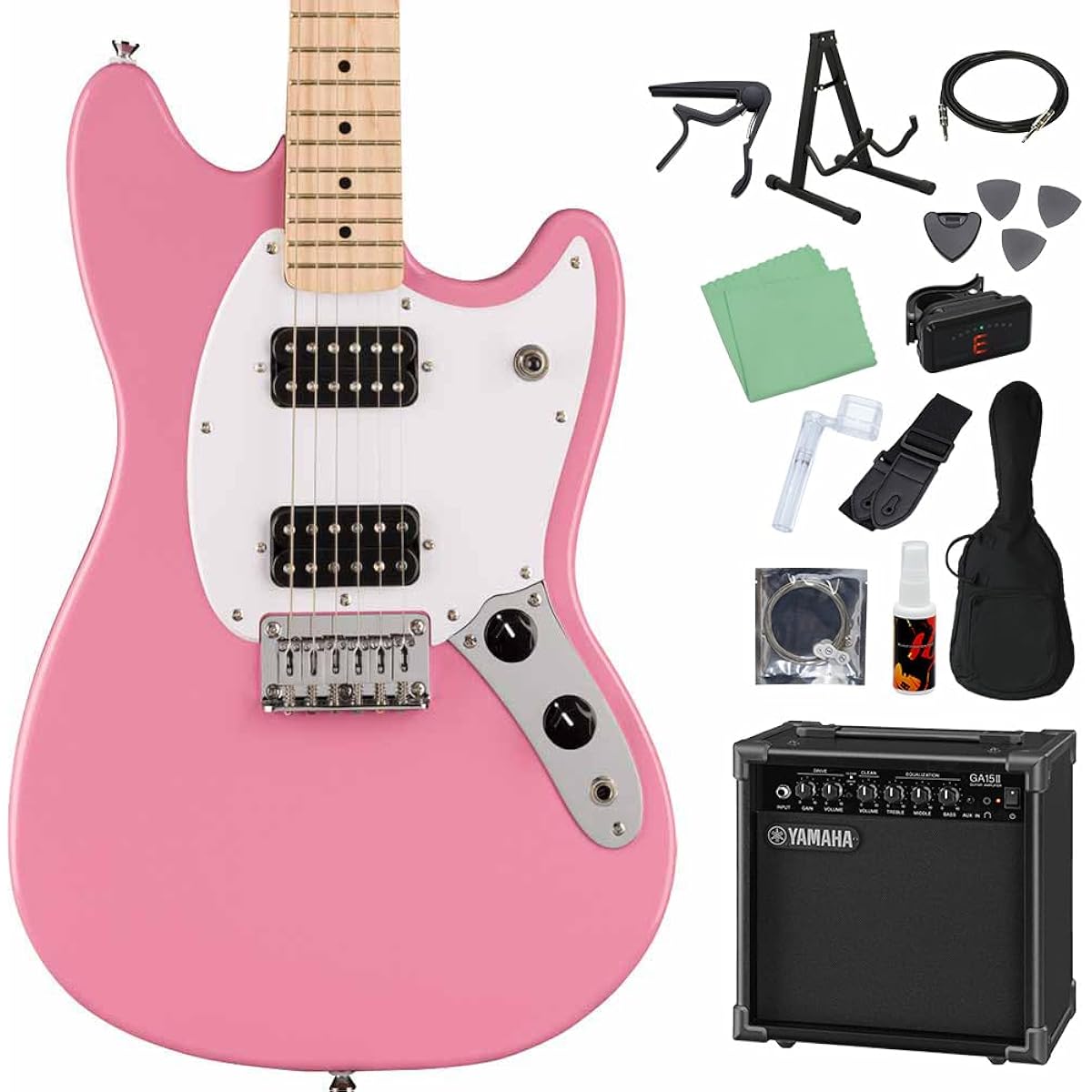 Squier by Fender SONIC MUSTANG HH Flash Pink Electric Guitar Beginner 14-piece Set [Includes GA15II] Mustang Squier/Squier