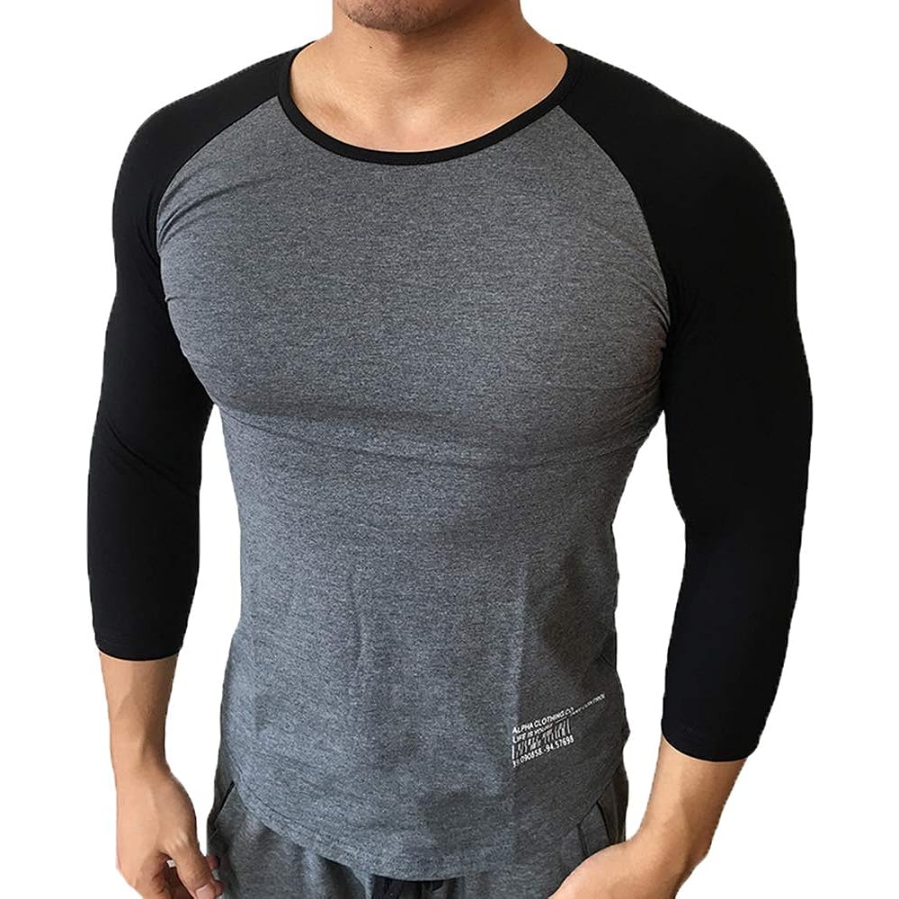 [Manatsu Life] Men's Sweatshirt 3/4 Sleeve Sweatshirt Inner Tight Crew Neck CT-07