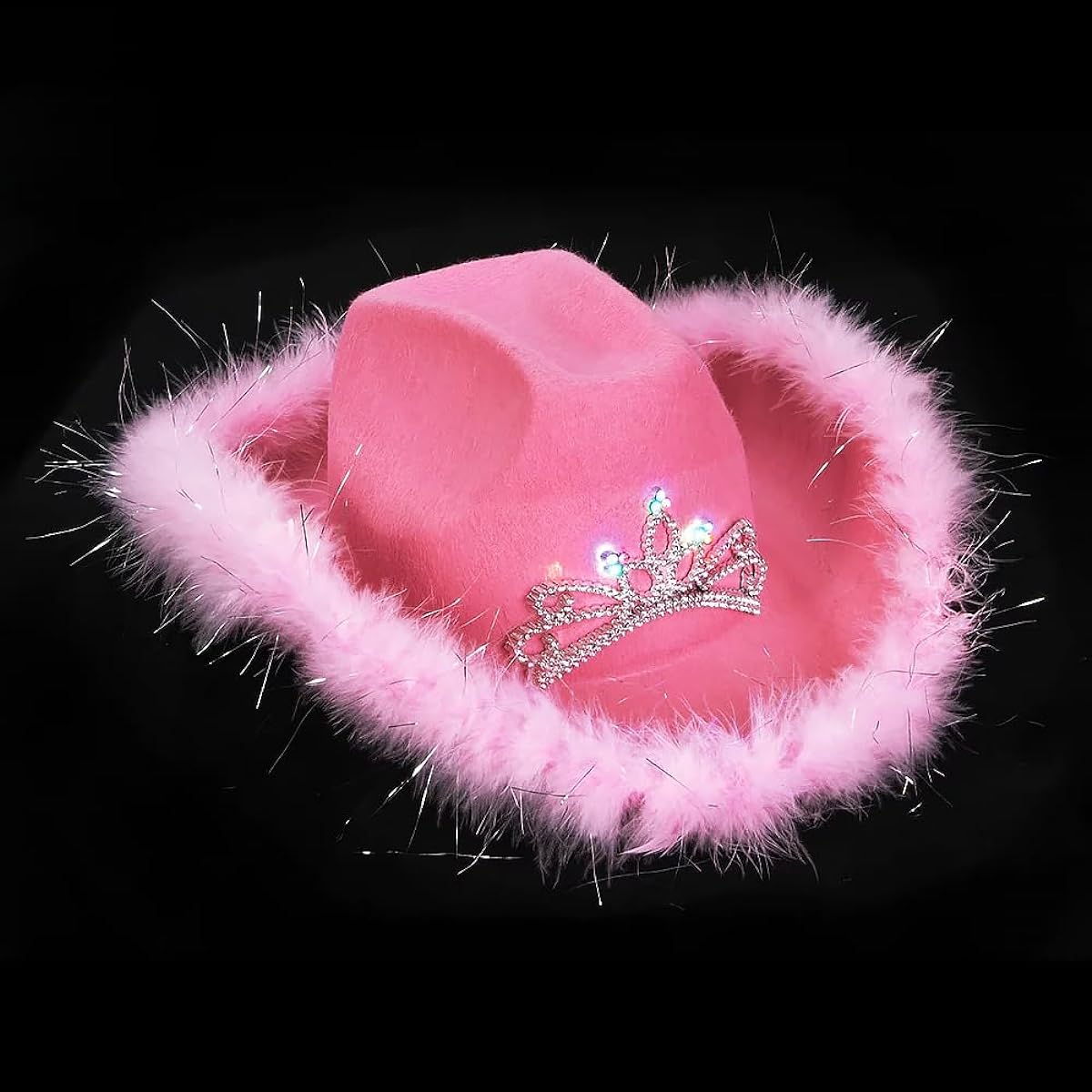 Felt Pink Feather Blinking Rhinestone Cowboy Hat by Rhode Island Novelty