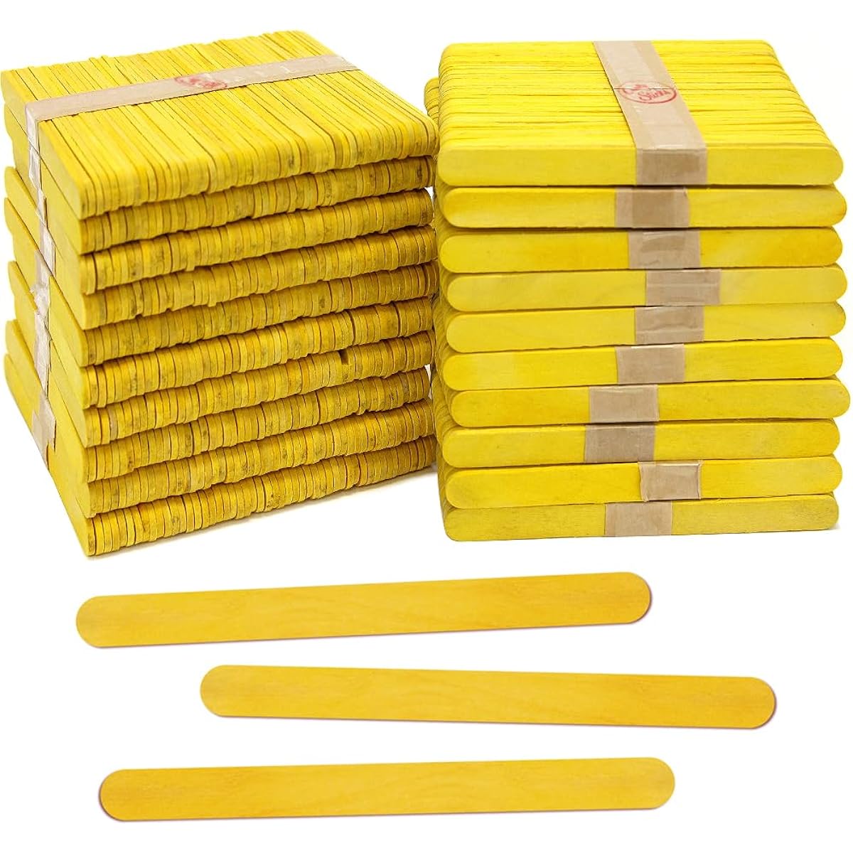 1000 Standard Wooden Craft Popsicle Sticks 4.5 Inch (Yellow)