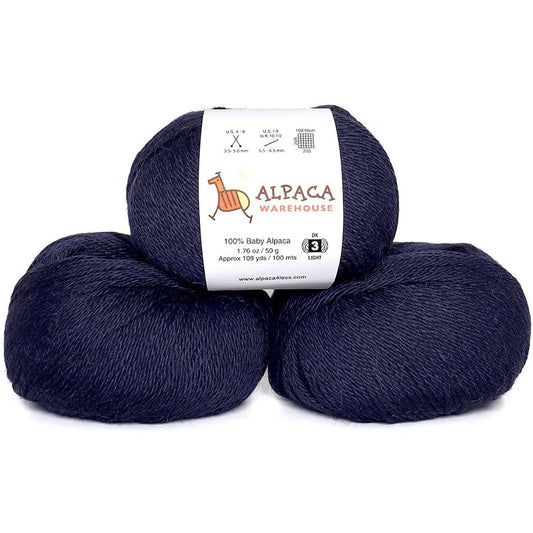 100% Baby Alpaca Yarn Wool 3 Skeins Set Lace Weave Bulky/Chunky Weight - Heavenly Soft Perfect for Knitting and Crocheting (Navy Blue, DK - 109 Yards/100 MTS - 50 g (1.7 oz) / Skein)