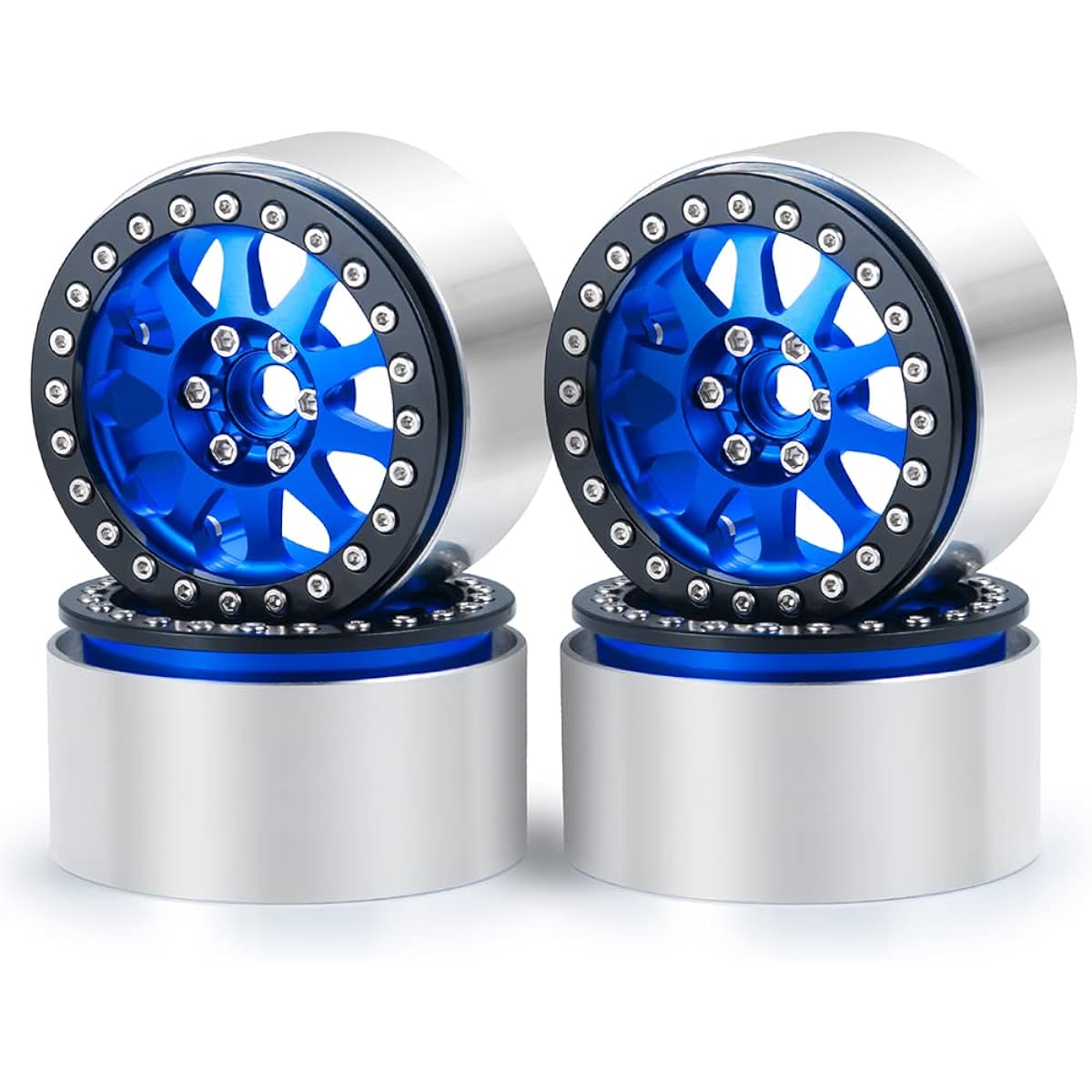 RCLIONS 2.2" Beadlock Wheels 35mm RC Aluminum Rims for AXIAL Wraith RR10 90048/90018 TRX4 1/10th RC Crawler Truck Car 4pcs (Blue)