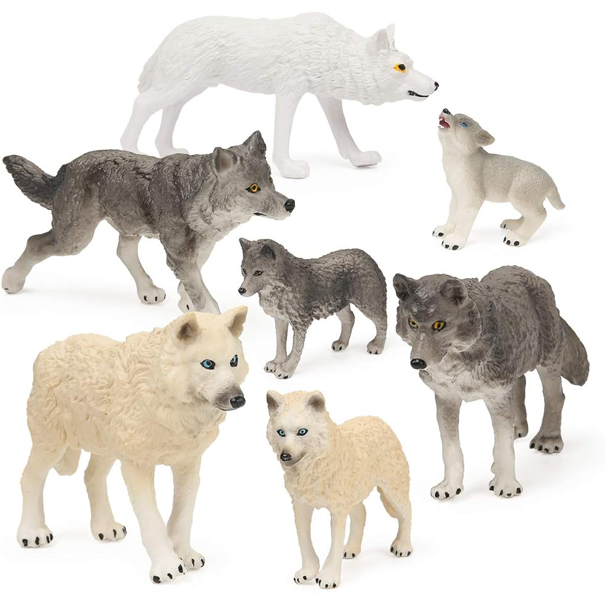 RESTCLOUD 7 Piece Wolf Toy Figure Set Wolf Animal Figure (Wolf Set B) Multi