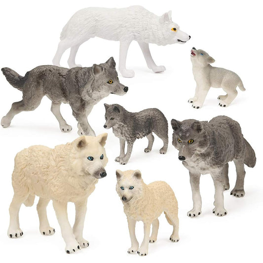 RESTCLOUD 7 Piece Wolf Toy Figure Set Wolf Animal Figure (Wolf Set B) Multi