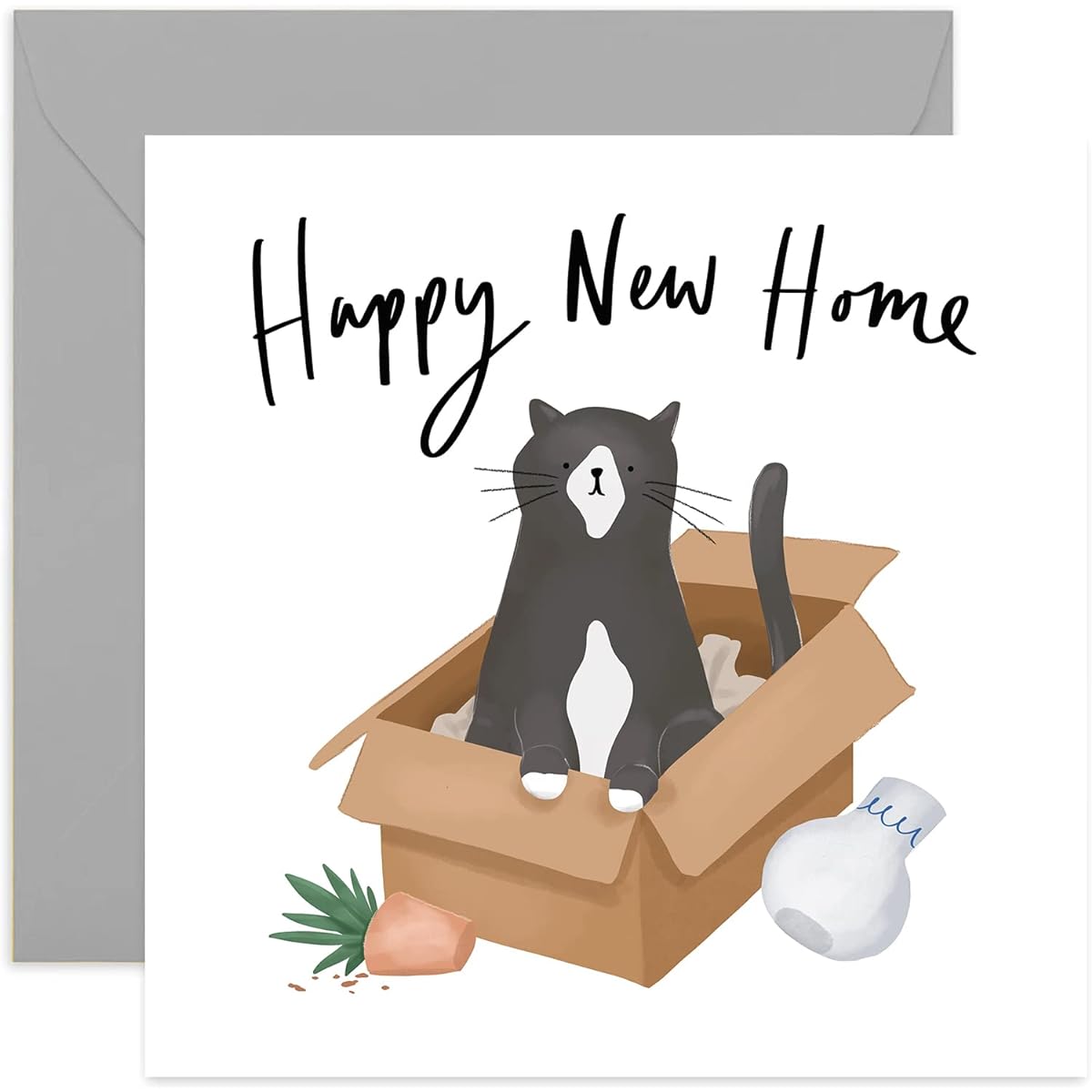 Old English Co. Happy New Home Cat Card - Funny Cute Kitten Moving Day Card for Unisex | Housewarming Gifts for Her and Him | Blank Inside & Envelope Included