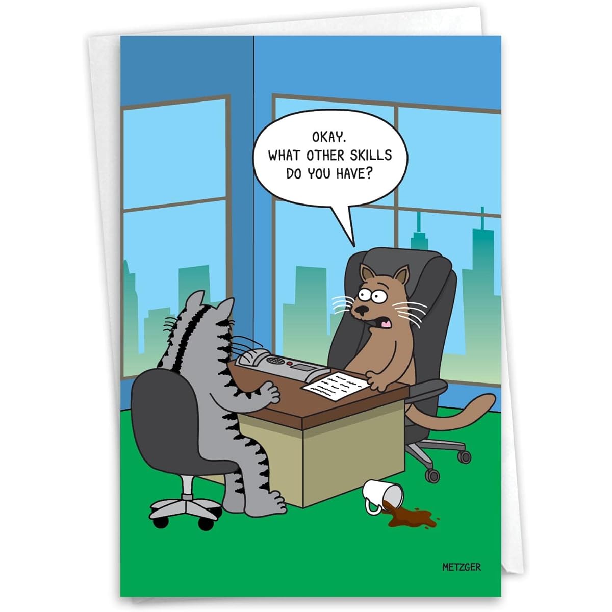 NobleWorks Hysterical New Job Paper Cards with 5 x 7 Inch Envelopes (1 Card) New Job Celebration Nekogi C10264NJG